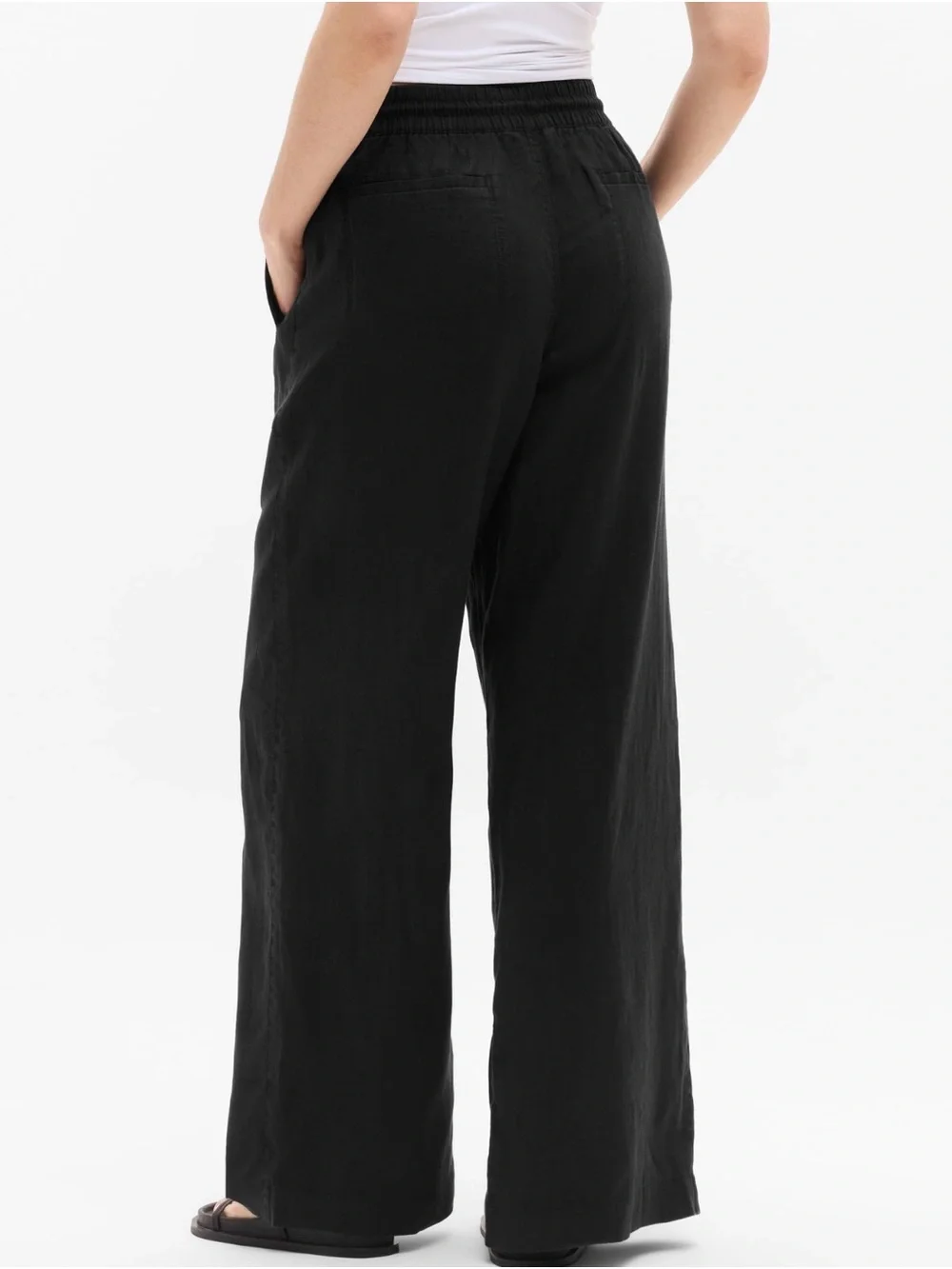 NWT Athleta Black Wide Leg Linen Drawstring Pants with Front Slits (Large)